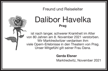 Traueranzeige von Dalibor Havelka von Frankenpost