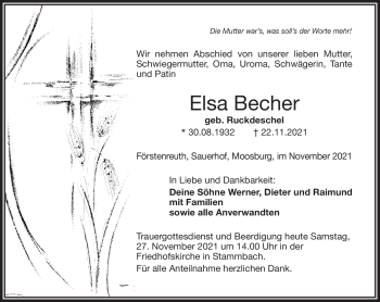 Traueranzeige von Elsa Becher von Frankenpost