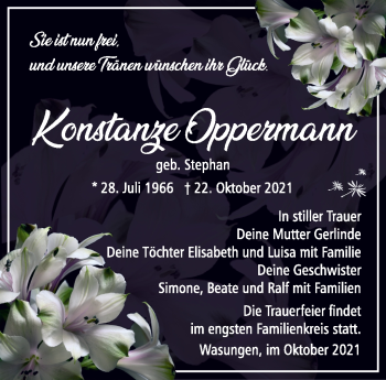 Traueranzeige von Konstanze Oppermann von Südthüringer Presse