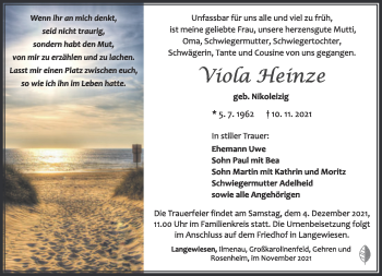 Traueranzeige von Viola Heinze von Südthüringer Presse