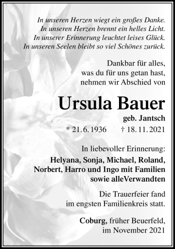 Traueranzeige von Ursula Bauer von Neue Presse Coburg