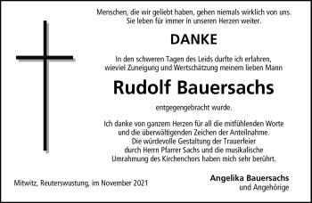 Traueranzeige von Rudolf Bauersachs von Neue Presse Coburg