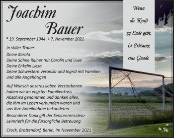 Traueranzeige von Joachim Bauer von Südthüringer Presse