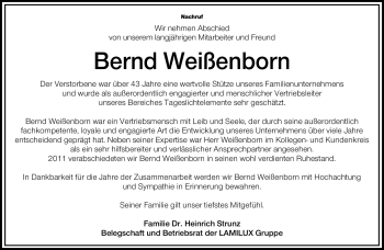 Traueranzeige von Bernd Weißenborn von Frankenpost