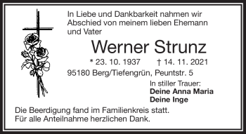 Traueranzeige von Werner Strunz von Frankenpost