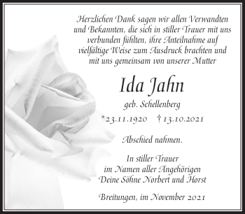 Traueranzeige von Ida Jahn von Südthüringer Presse