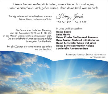 Traueranzeige von Heinz Jacob von Südthüringer Presse