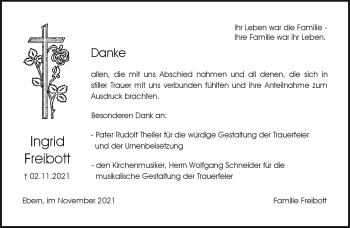 Traueranzeige von Ingrid Freibott von Neue Presse Coburg