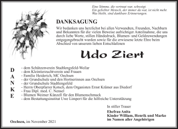 Traueranzeige von Udo Ziert von Südthüringer Presse