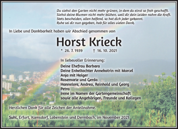 Traueranzeige von Horst Krieck von Südthüringer Presse