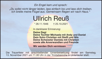 Traueranzeige von Ulrich Reuß von Neue Presse Coburg