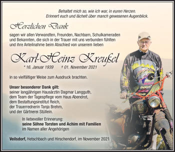 Traueranzeige von Karl-Heinz Kreußel von Südthüringer Presse