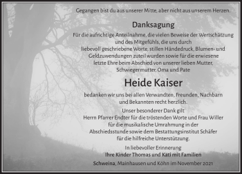 Traueranzeige von Heide Kaiser von Südthüringer Presse