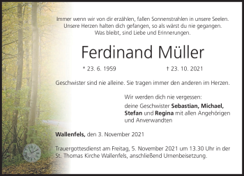 Traueranzeige von Ferdinand Müller von Neue Presse Coburg
