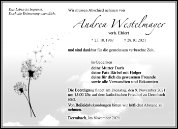 Traueranzeige von Andrea Westelmayer von Südthüringer Presse