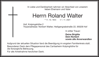 Traueranzeige von Roland Walter von Frankenpost