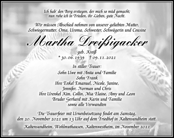 Traueranzeige von Martha Dreißigacker von Südthüringer Presse