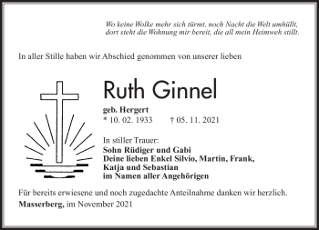 Traueranzeige von Ruth Ginnel von Südthüringer Presse