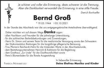 Traueranzeige von Bernd Groß von Südthüringer Presse