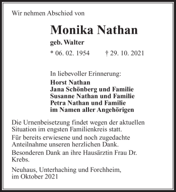 Traueranzeige von Monika Nathan von Südthüringer Presse