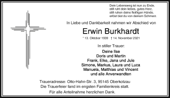Traueranzeige von Erwin Burkhardt von Frankenpost