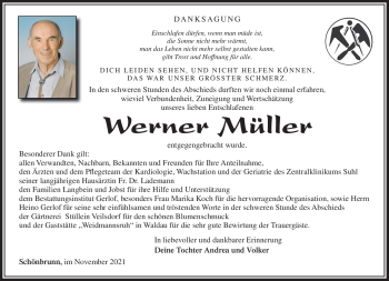 Traueranzeige von Werner Müller von Südthüringer Presse