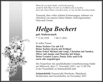 Traueranzeige von Helga Bochert von Südthüringer Presse