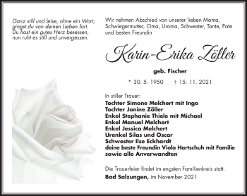 Traueranzeige von Karin-Erika Zöller von Südthüringer Presse