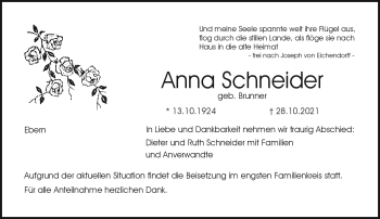Traueranzeige von Anna Schneider von Neue Presse Coburg
