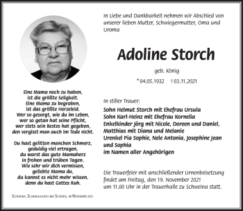 Traueranzeige von Adoline Storch von Südthüringer Presse