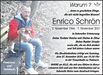 Traueranzeige von Enrico Schön von Südthüringer Presse