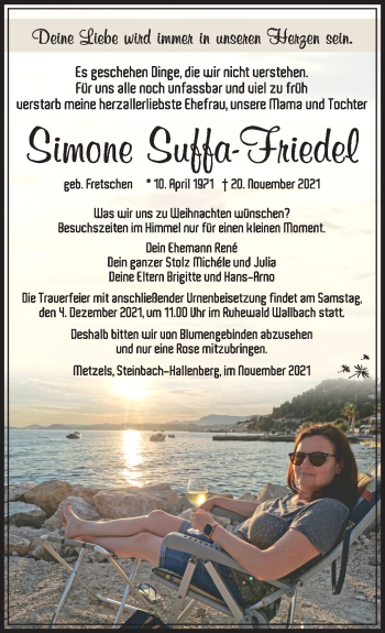 Traueranzeige von Simone Suffa-Friedel von Südthüringer Presse