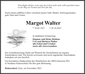 Traueranzeige von Margard Walter von Südthüringer Presse