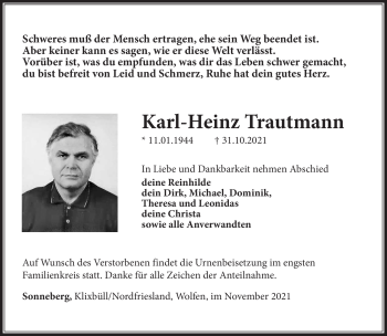 Traueranzeige von Karl-Heinz Trautmann von Südthüringer Presse