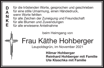 Traueranzeige von Käthe Hohberger von Frankenpost