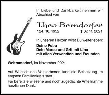 Traueranzeige von Theo Berndorfer von Neue Presse Coburg
