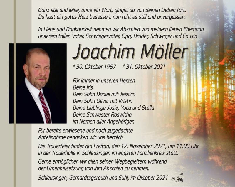  Traueranzeige für Joachim Möller vom 06.11.2021 aus Südthüringer Presse