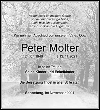 Traueranzeige von Peter Molter von Südthüringer Presse