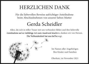 Traueranzeige von Gerda Scheidler von Südthüringer Presse