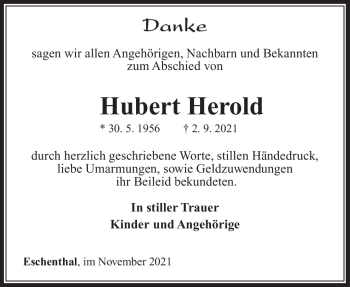 Traueranzeige von Hubert Herold von Südthüringer Presse