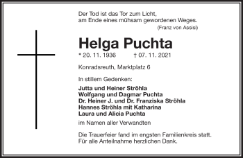 Traueranzeige von Helga Puchta von Frankenpost
