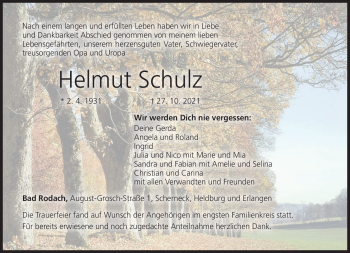 Traueranzeige von Helmut Schulz von Neue Presse Coburg