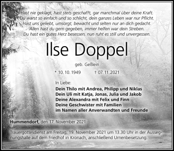 Traueranzeige von Ilse Doppel von Neue Presse Coburg