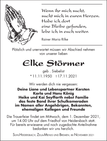 Traueranzeige von Elke Störmer von Südthüringer Presse