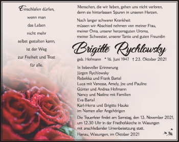 Traueranzeige von Brigitte Rychlowsky von Südthüringer Presse