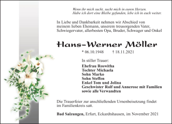 Traueranzeige von Hans-Werner Möller von Südthüringer Presse