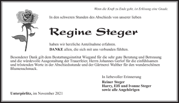 Traueranzeige von Regine Steger von Südthüringer Presse