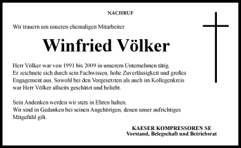 Traueranzeige von Winfried Völker von Neue Presse Coburg