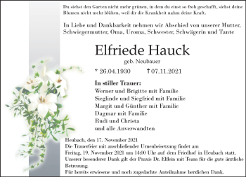 Traueranzeige von Elfriede Hauck von Neue Presse Coburg