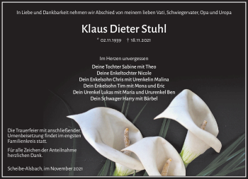 Traueranzeige von Klaus Dieter Stuhl von Südthüringer Presse
